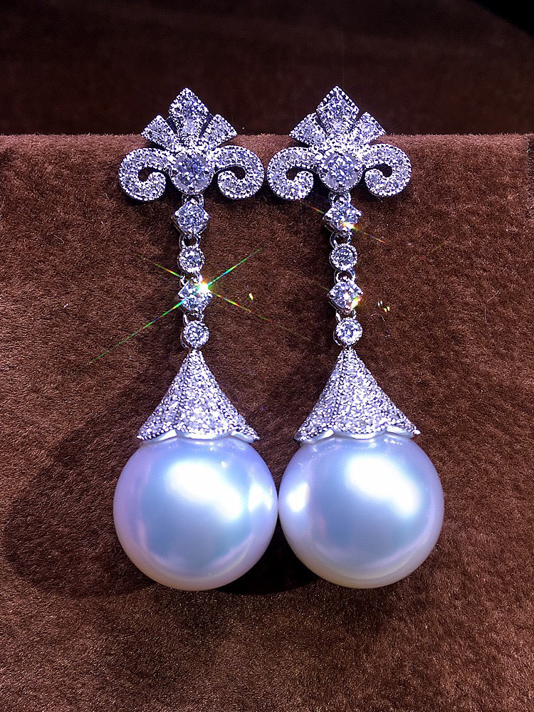 秀美一族925银戒指珐琅工艺女性耳钉 耳坠 珍珠耳饰 精致时尚耳环女款产品图