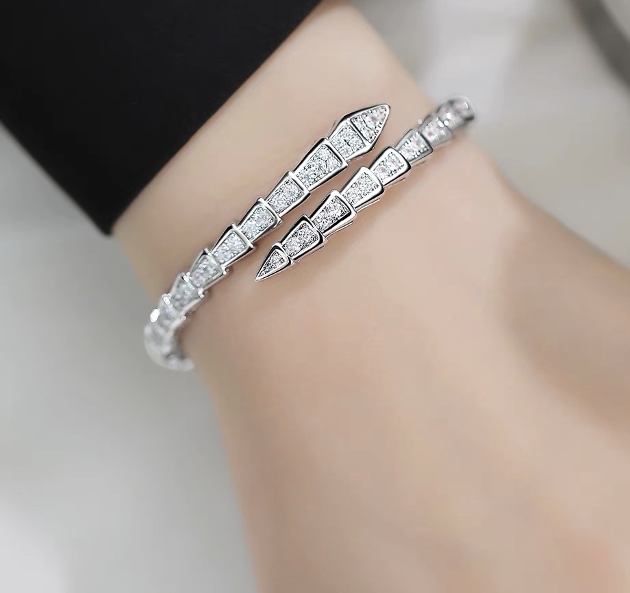 Top color copper inlaid zircon snake bone bracelet for women, a niche design with a high-end feel, a new fashionable and individual jewelry details Picture