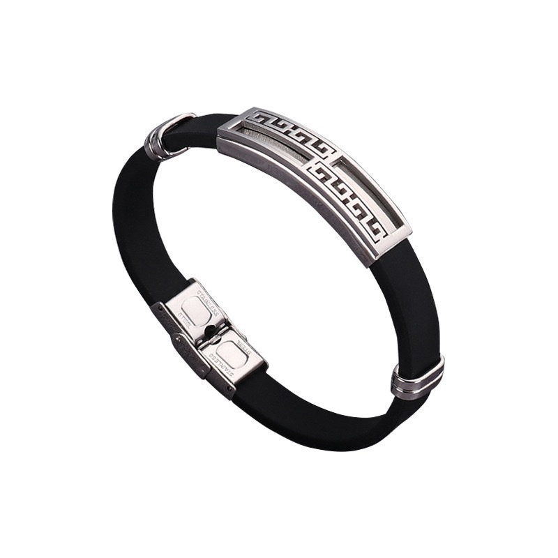 Factory direct supply of perforated Great Wall pattern titanium steel men's personalized bracelet, fashionable silicone stainless steel exaggerated bracelet wholesale Item Picture