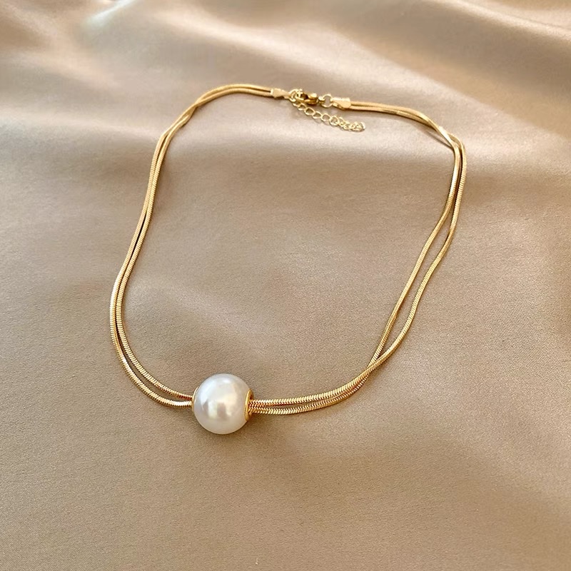 French light luxury senior sense pearl clavicle chain temperament with retro double necklace Specification drawing