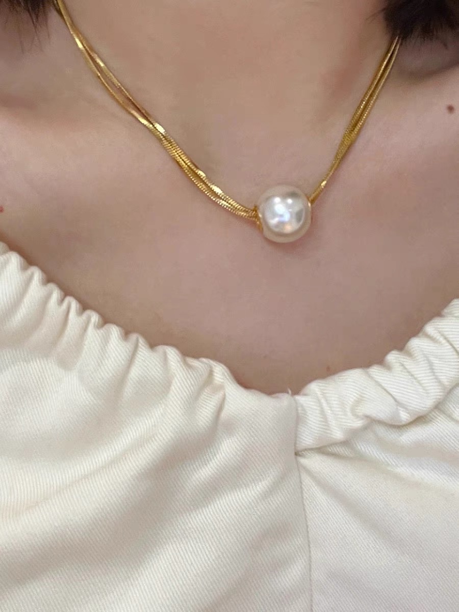 法式轻奢高级感珍珠锁骨链气质百搭复古双层项链