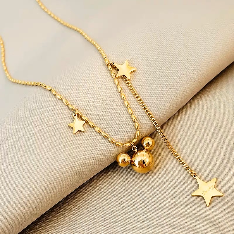 小米老鼠项链女小众设计师可爱ins网红时尚锁骨链钛钢气质饰品