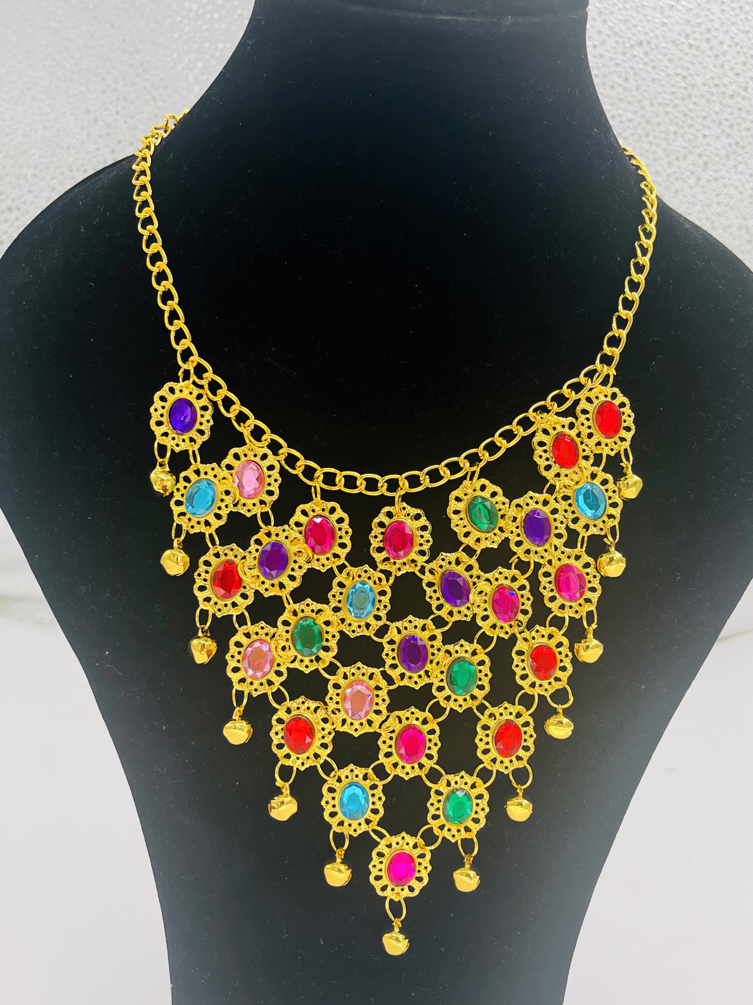 肚皮舞蹈高档重工脖链印度舞民族舞表演出配饰品项链款彩色钻颈链