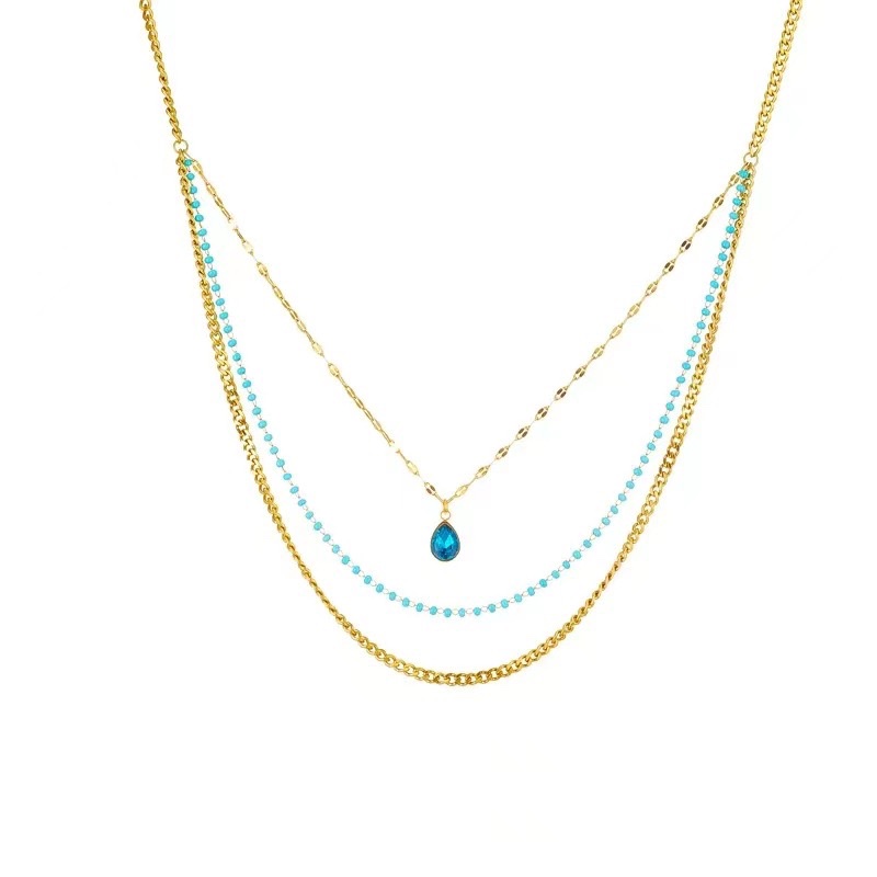 Stainless Steel Non-Fading Three Layer Blue Crystal Necklace Application Scenario