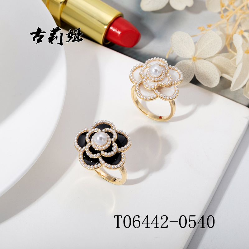 韩版玫瑰花滴油镶嵌珠子亮片戒指005饰品