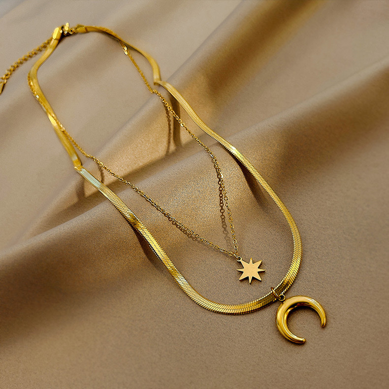 Starmoon, Stylish Stainless Steel, Double Chain Necklace details Picture