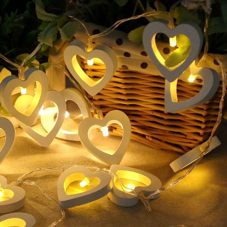 Valentine's Day light string wooden art heart warm color 2-meter 10-lamp battery model