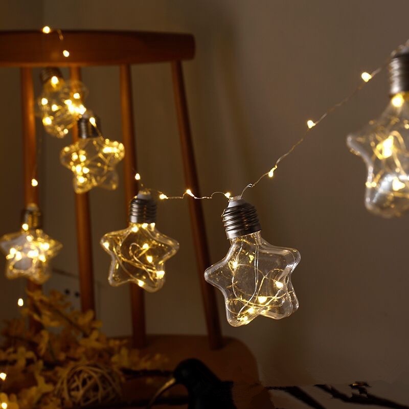 New led copper wire lamp star battery model, 4 meters, 10 stars in warm color details Picture