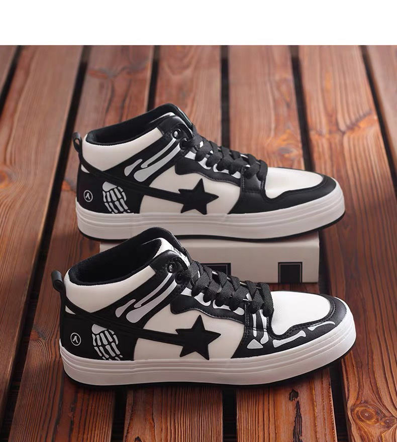 Renben Short plush men's Shoes 2023 Autumn/Winter Korean version high-top warm casual board shoes, teenagers' leather upper two-cotton trendy shoes