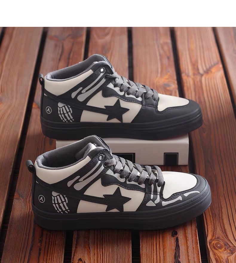 Renben Short plush men's Shoes 2023 Autumn/Winter Korean version high-top warm casual board shoes, teenagers' leather upper two-cotton trendy shoes Specification image