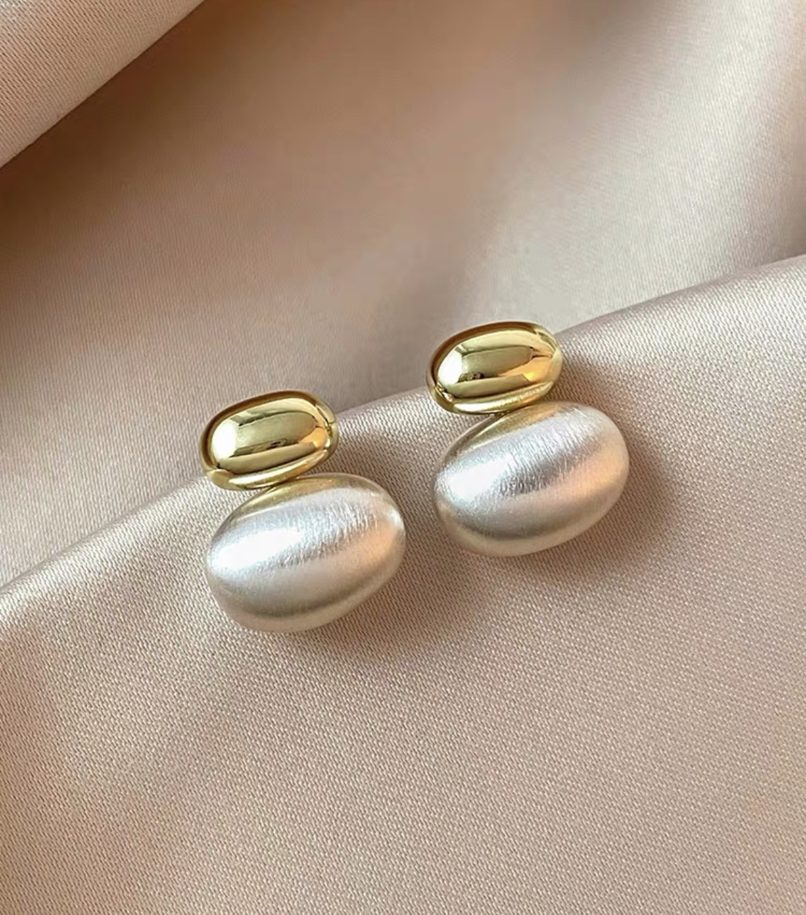 韩系气质金属拉丝双色金小众设计精致独特高级感耳环缘份季节