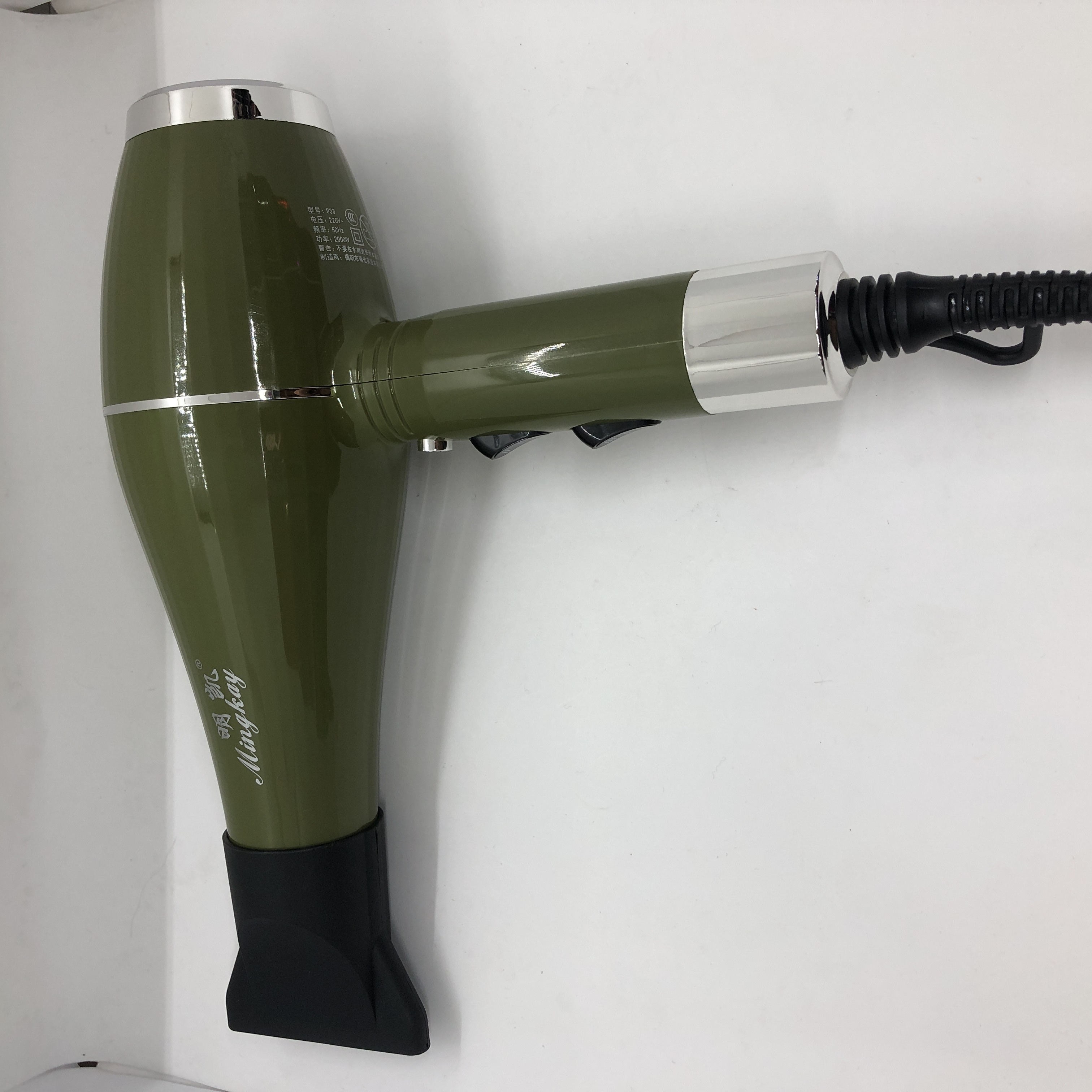 The new Mingkai 933 hair dryer is a high-power Morandi green hair dryer with a power of 2000W Specification image