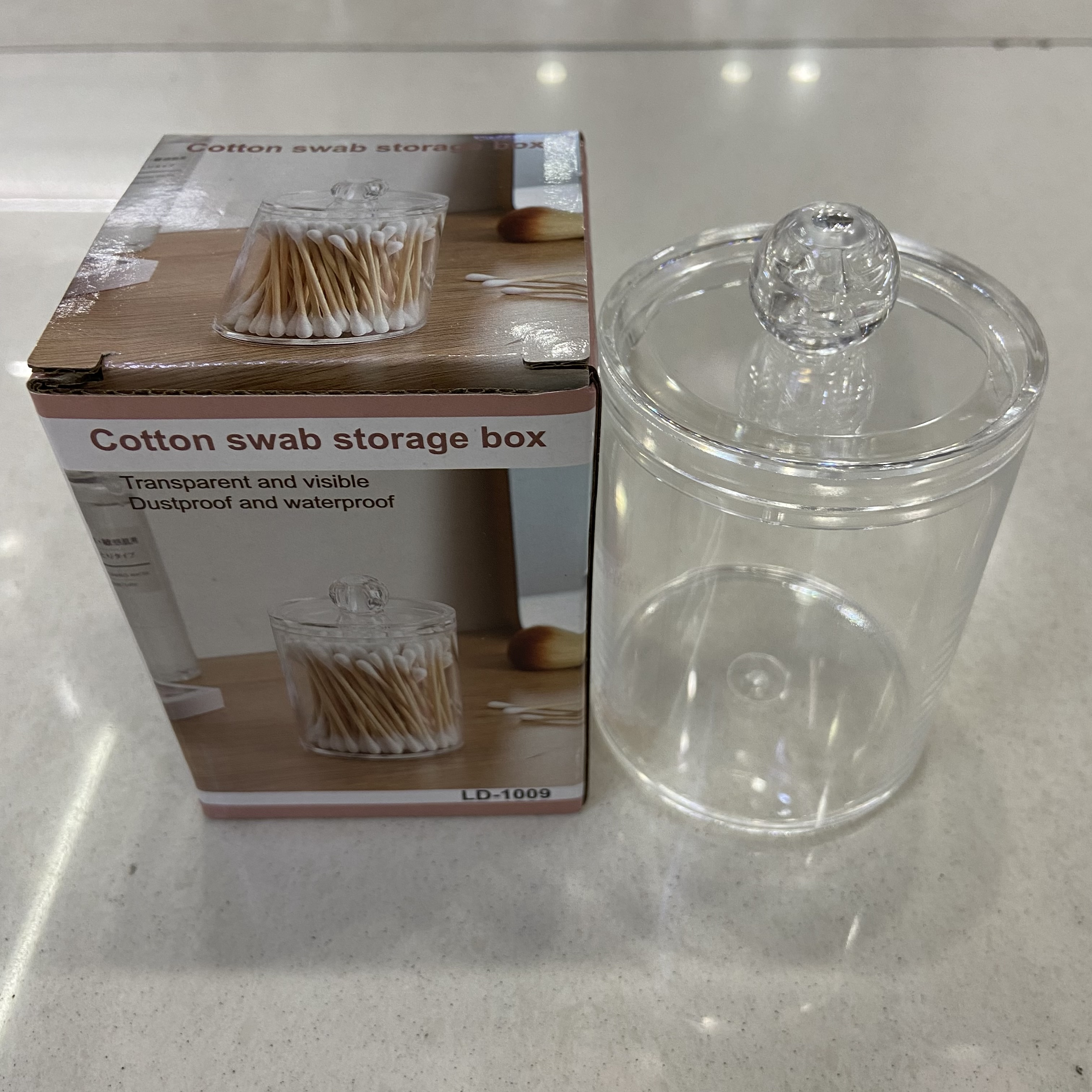 Single-layer round cotton swab storage box, household transparent desktop, jewelry and makeup cotton swab storage box