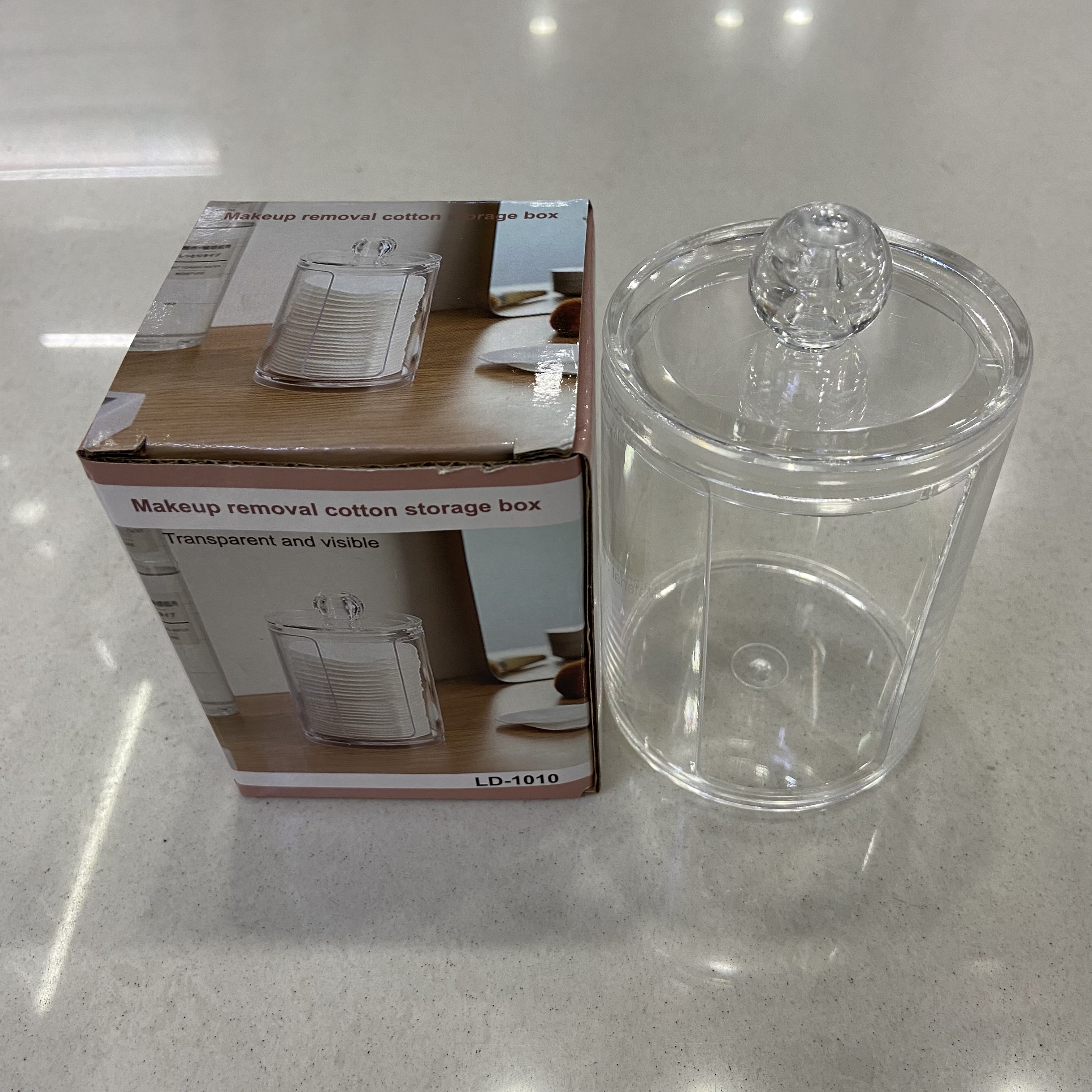 Single-layer round cotton swab box, makeup remover cotton storage box, household transparent table, jewelry, makeup cotton storage box