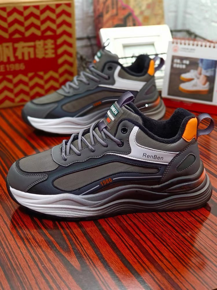Renben men's winter fleece waterproof leather sports casual shoes, youthful and trendy thick-soled lightweight dad shoes for warmth Specification image