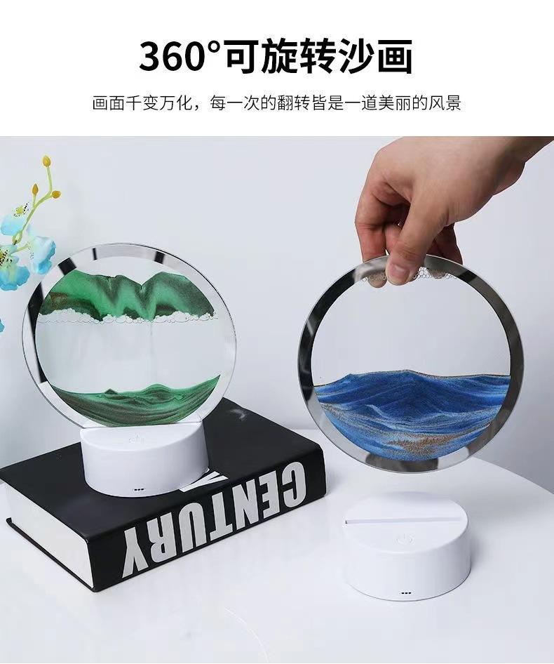 Creative And Simple 3D Quicksand Nightlight Usb Nightlight Atmosphere Lighting Gift Light Battery Case Usb Dual-Use Art Lighting Decompression Boredom Home Lighting Touch Switch Item Picture