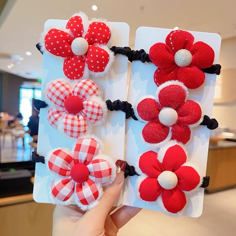 Children's red flower hair bands are festive and versatile Item Picture