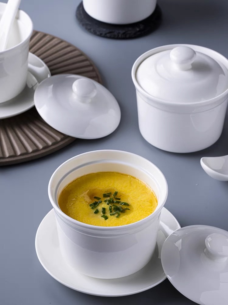 Pure white stewing cup, light luxury bone China with lid, steaming soup, steaming eggs, bird's nest, children's home ceramic pot stewing cup Specification image