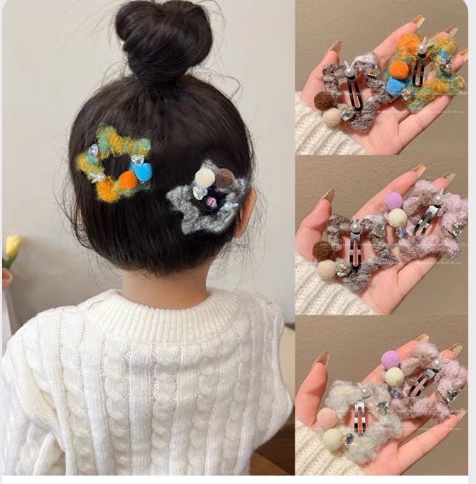 Glossy Plush Pentagon Star Hairpin Cute Autumn/Winter Bb Side Hairpin details Picture