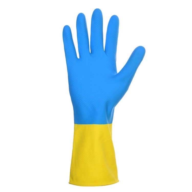 蓝黄双色家用家务洗碗清洁手套外贸出口批发产品图