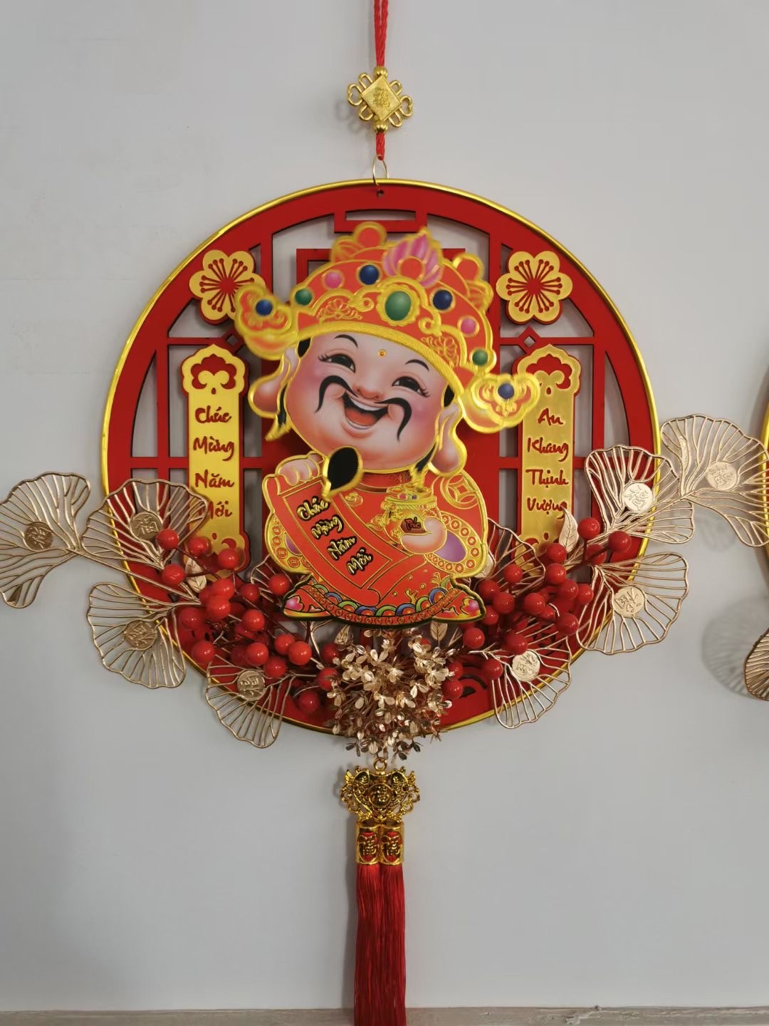 越南电动财神挂件越南福字挂件大号38cm节庆春节新年红果装饰挂件大号迎春福挂件龙挂件电动摇头财神