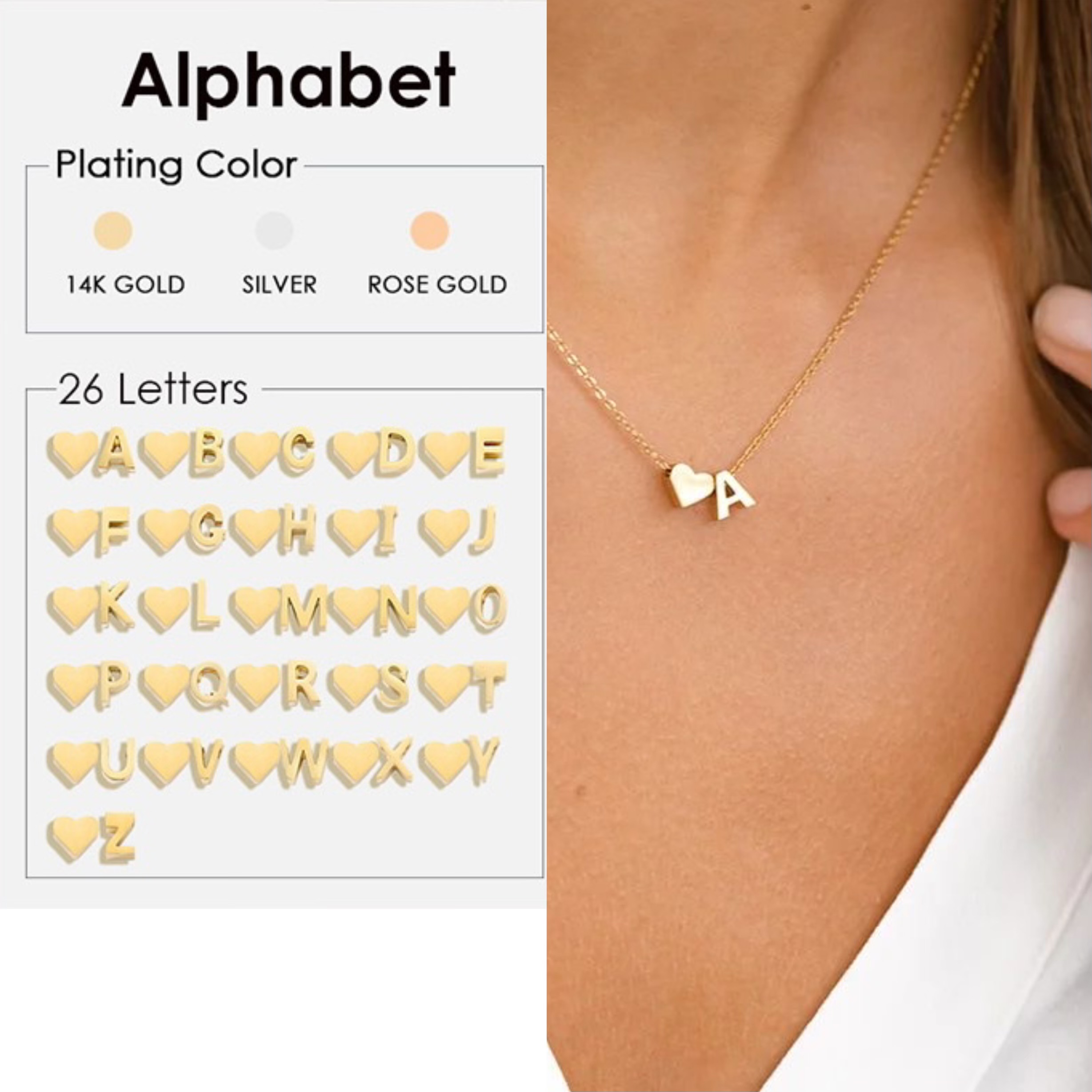 限时抢购！跨境钛钢爱心字母项链，欧美简约18K不锈钢26英文字母吊坠锁骨链，超值价格，不买你会后悔！