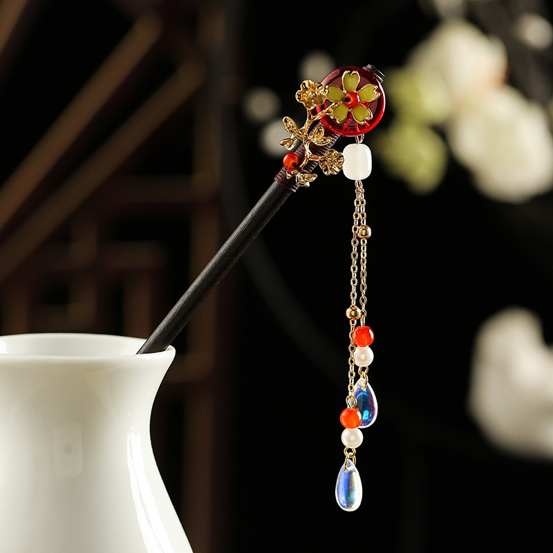 Antique Style Hairpin Wooden Fringe Step Shake Hair Clasp Female Advanced Sense Simple Modern Imitation Ebony Hair Hair details Picture