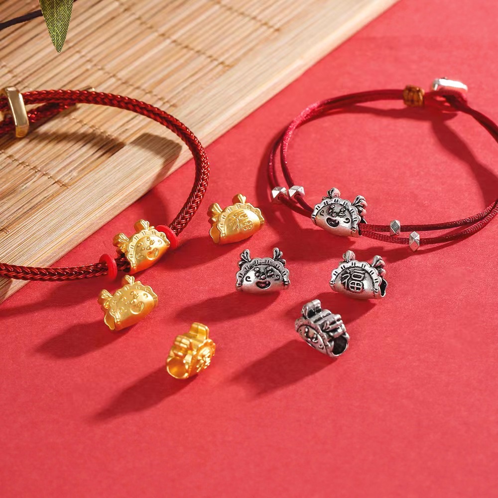 2024 New Dragon Year Accessories: Golden alloy electroplated dragon Steamed Dumplings, zodiac dragon dumplings, dragon head diy accessories, in stock and wholesale details Picture