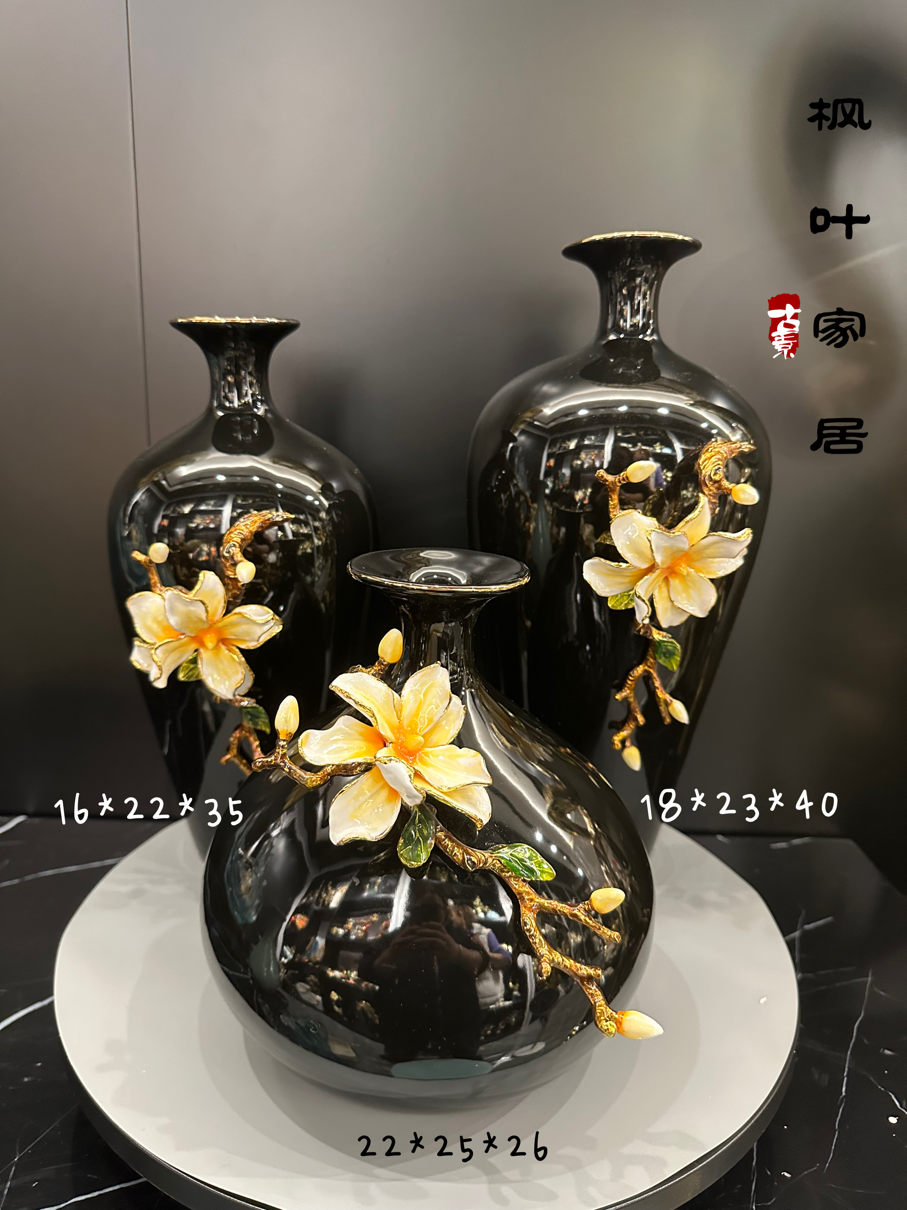Enamel ceramic art vase, Nordic and American style living room entrance decoration, feng shui display item, gift flower arrangement details Picture