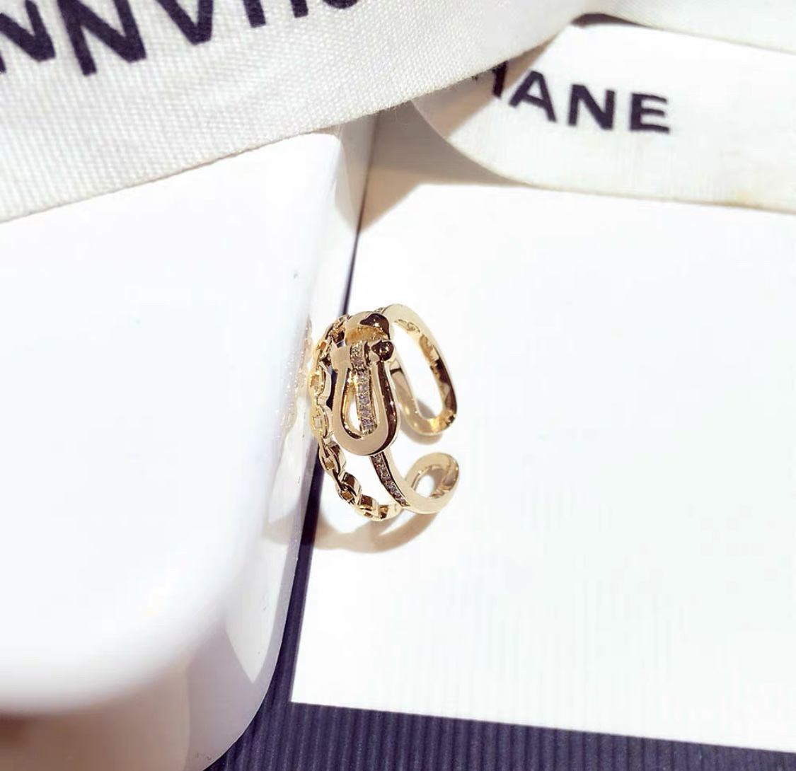 Fashion Simple Chain Ring Network Red Retro Niche Design Open Index Finger Hollow Ring Female details Picture