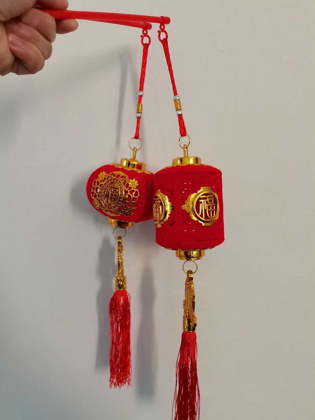 2024 new flocking small lantern Dragon Year Fu character lantern Spring Festival portable lantern light up Chinese red small lantern New Year light up toy