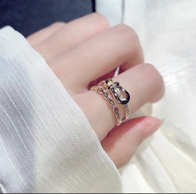 Fashion Simple Chain Ring Network Red Retro Niche Design Open Index Finger Hollow Ring Female