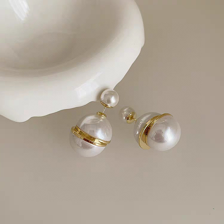 Net Red The Same High-Grade Sense Of Light Luxury Earrings Before And After Pearl Irregular Personality Retro Earrings Sterling Silver Needle Stud Earrings details Picture