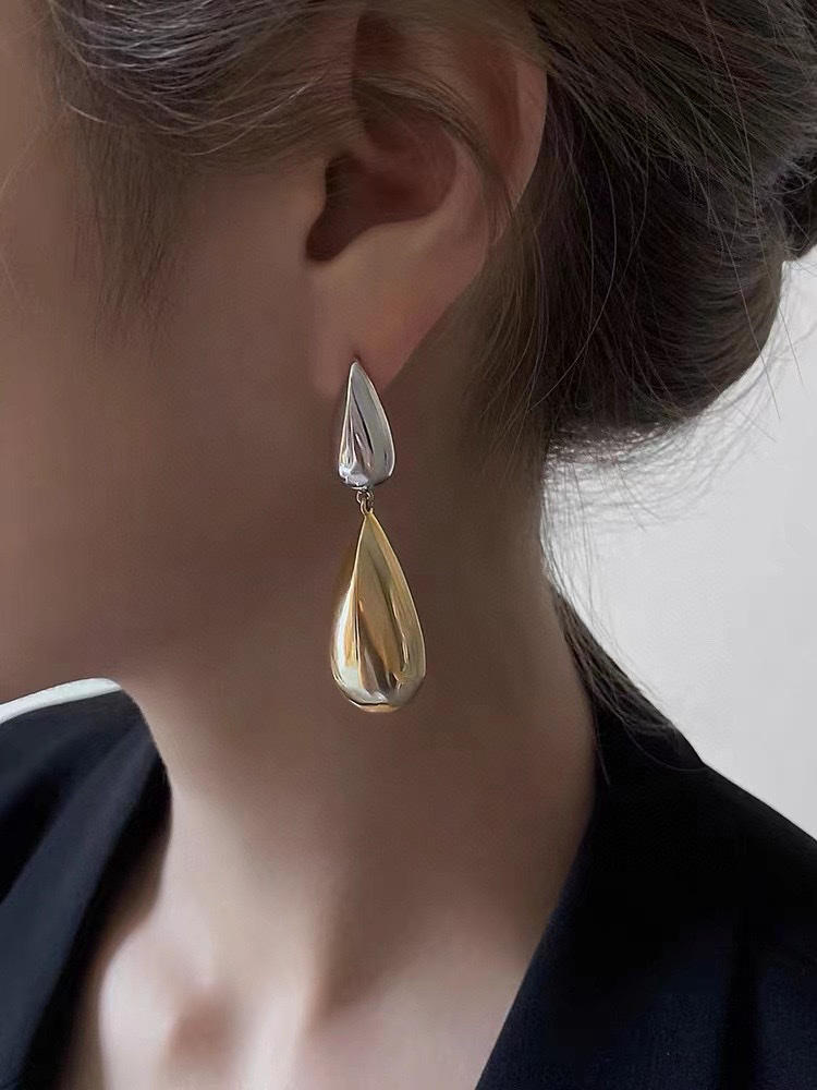 Design Sense Metal Drops Gold And Silver Contrast Color Asymmetrical Simplicity Ins Cold Wind Personality Temperament 925 Silver Needle Earrings Specification drawing