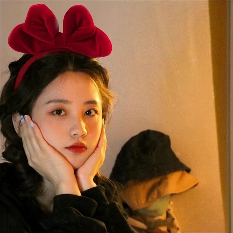 Christmas Explosive Princess On The Run Headband Net Red Head Buckle New Year Wine Red Velvet Bow Children Adult Headwear Qian Ann Accessories Specification drawing