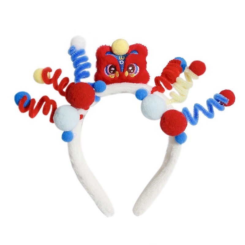 National Tide Lion Fun Headband Color Twister Stick Headdress Cute Plush Face Wash Haircard Children's New Year Hair Headband Qian Ann Jewelry Item Picture