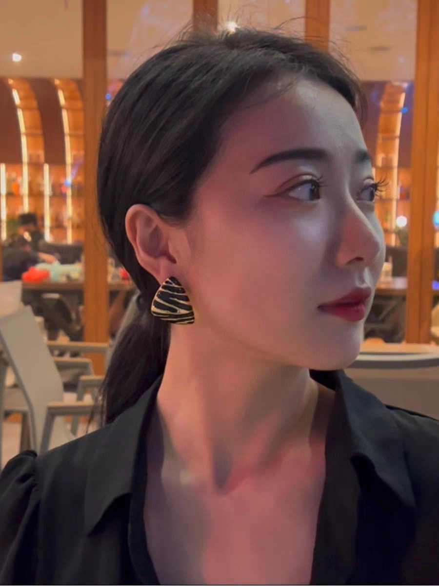 Japan And South Korea's New Twill Zebra Vintage Triangle Drip Earrings Small High-End Fashion Exaggerated Earrings Hipster details Picture