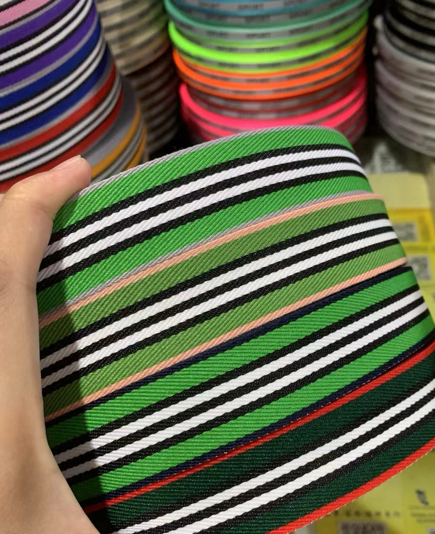 Factory Direct Sales 2.5Cm Striped Ribbon Intercolor Fish Ribbon Sports Pants Edge Strip Shoe Accessories Headband Accessories Diy Application Scenario