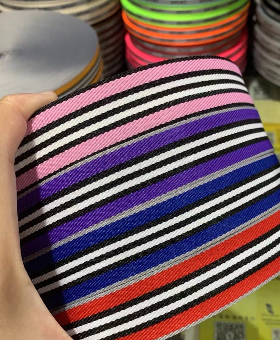 Factory Direct Sales 2.5Cm Striped Ribbon Intercolor Fish Ribbon Sports Pants Edge Strip Shoe Accessories Headband Accessories Diy Specification drawing