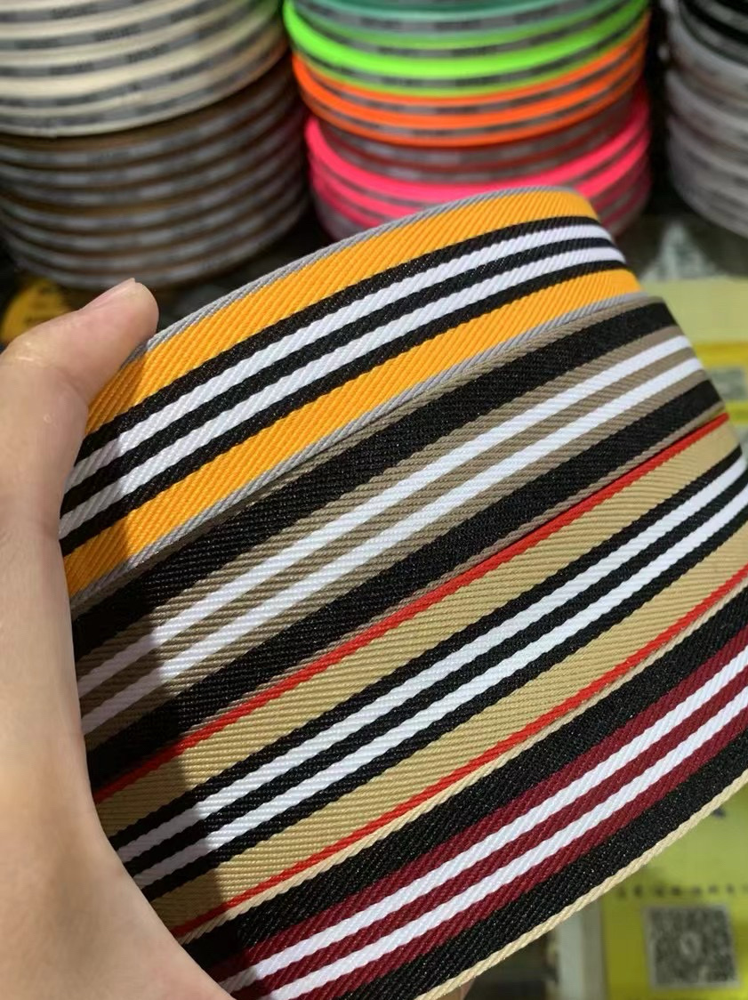 Factory Direct Sales 2.5Cm Striped Ribbon Intercolor Fish Ribbon Sports Pants Edge Strip Shoe Accessories Headband Accessories Diy details Picture