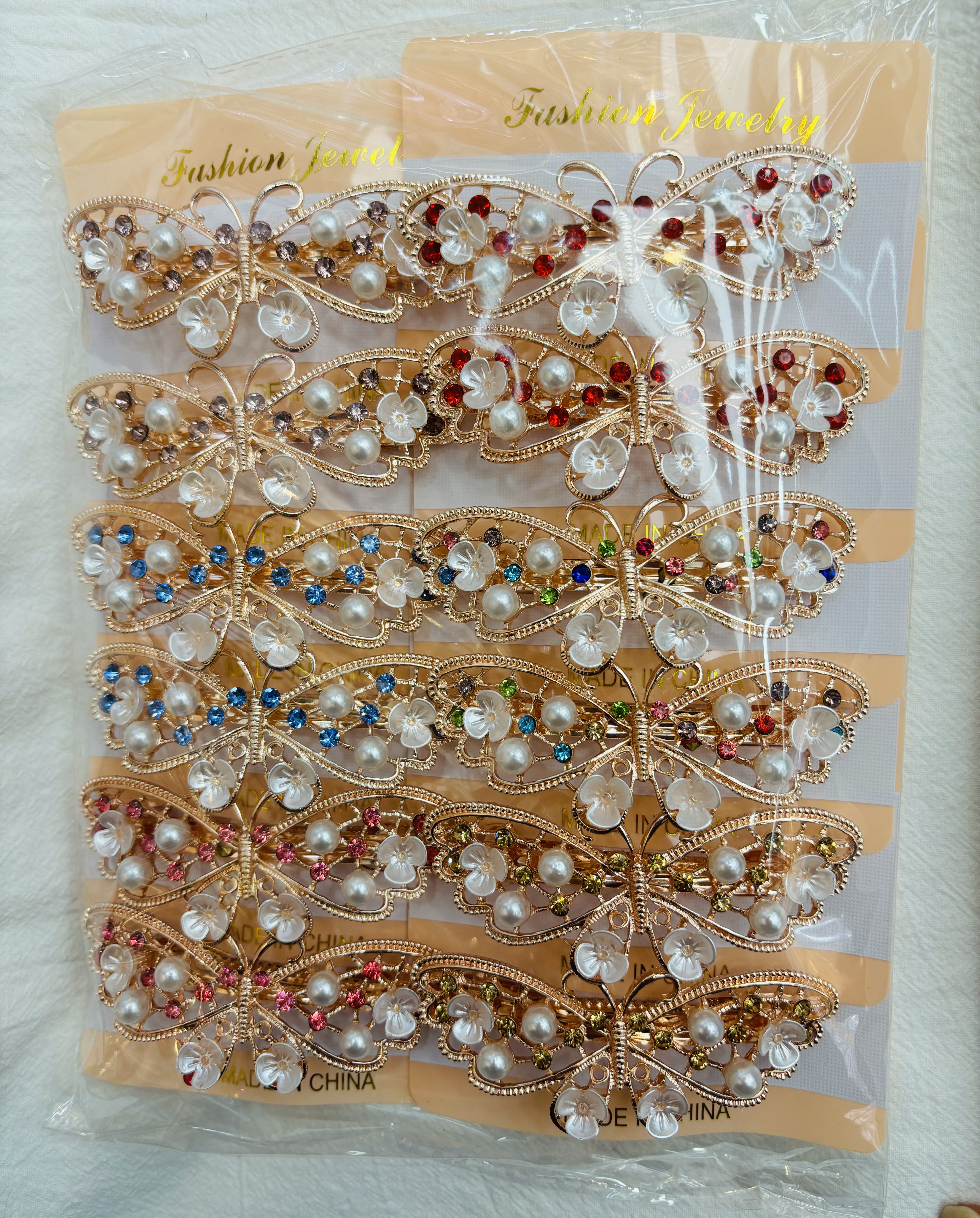 2023 Pop element 8 cm large butterfly spring clip cross clip hairpin hairpin Pearl rhindiamone rose gold silver Specification drawing