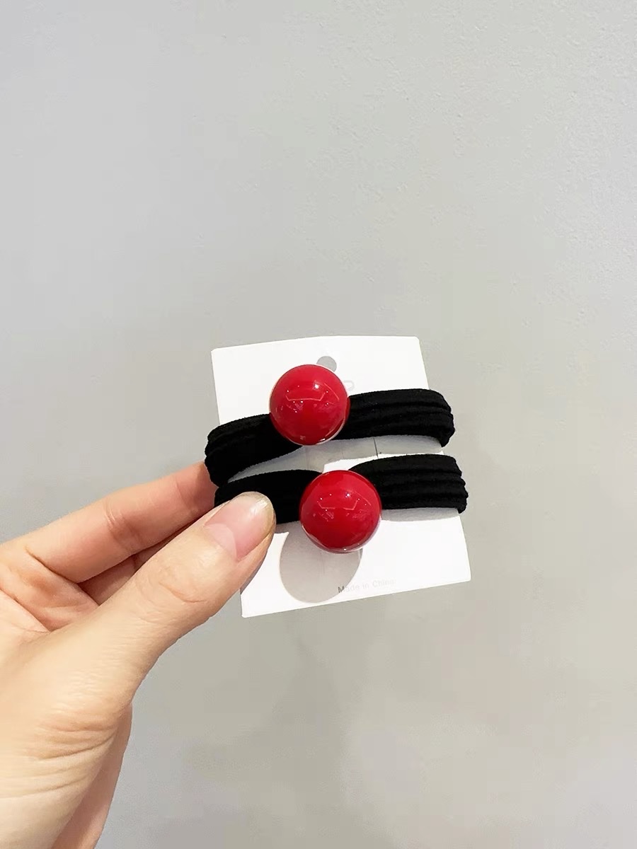 Red hair tie and hair band for the zodiac year, New Year's hair accessory, high elasticity, ponytail tie, hair band, leather cover, bun hair band details Picture