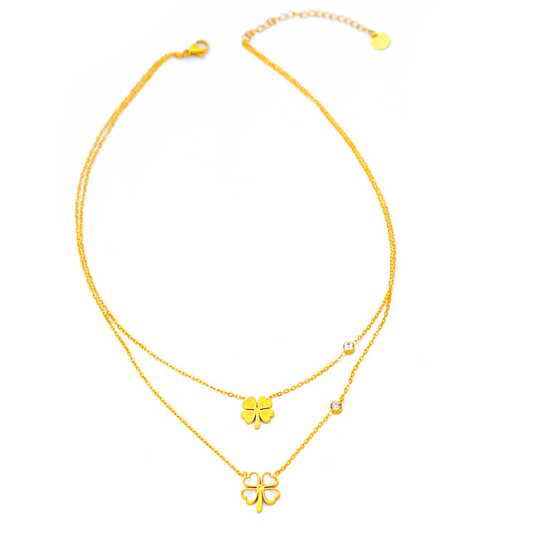 【 Simple double-layer layered necklace, titanium steel color-preserving white shell with diamonds, four-leaf clover star Moon butterfly sweater chain fashion accessory 】 Application Scenario