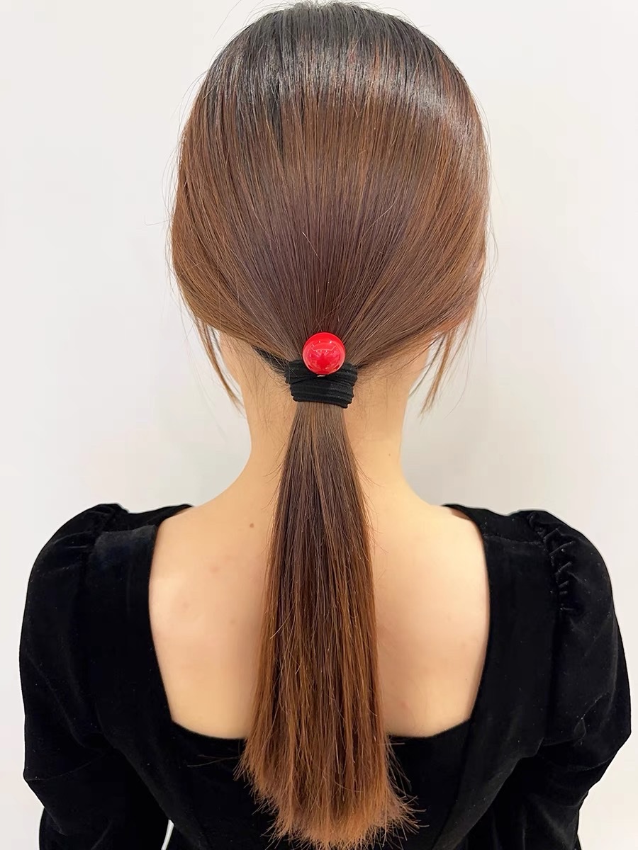 Red hair tie and hair band for the zodiac year, New Year's hair accessory, high elasticity, ponytail tie, hair band, leather cover, bun hair band