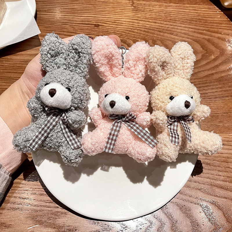 Wholesale of cartoon cute bow tie sitting little rabbit dolls, children's toys, plush pendants, backpacks, key clasp dolls Item Picture