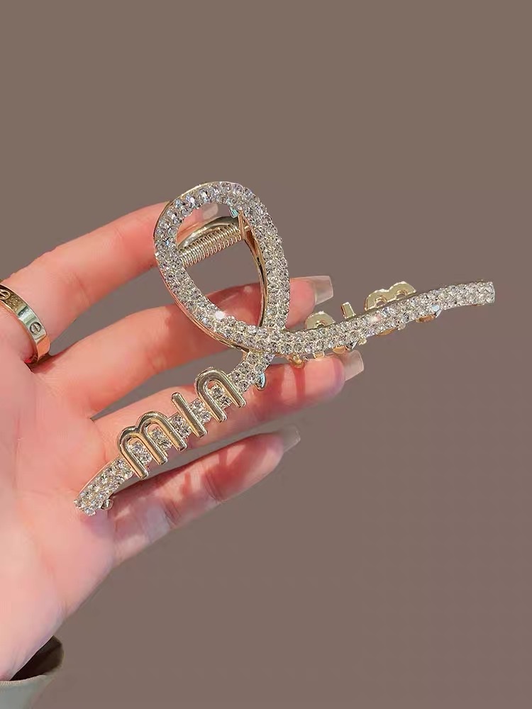 High-end water diamond claw clip, shark clip on the back of the female head, large internet-famous style hair clip, metal updo hair clip headwear