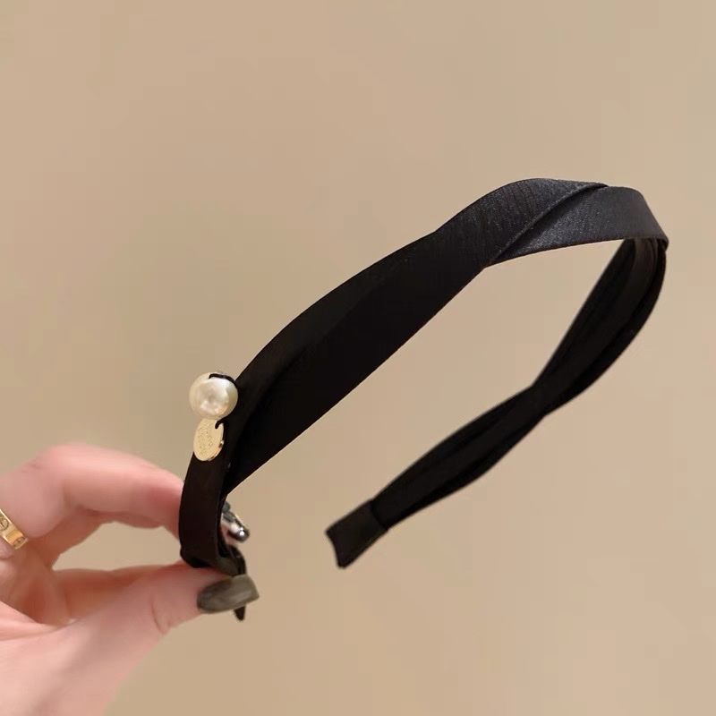 优雅黑色高级感小香风发箍珍珠金属细辫子女发卡2023年新款短发发箍