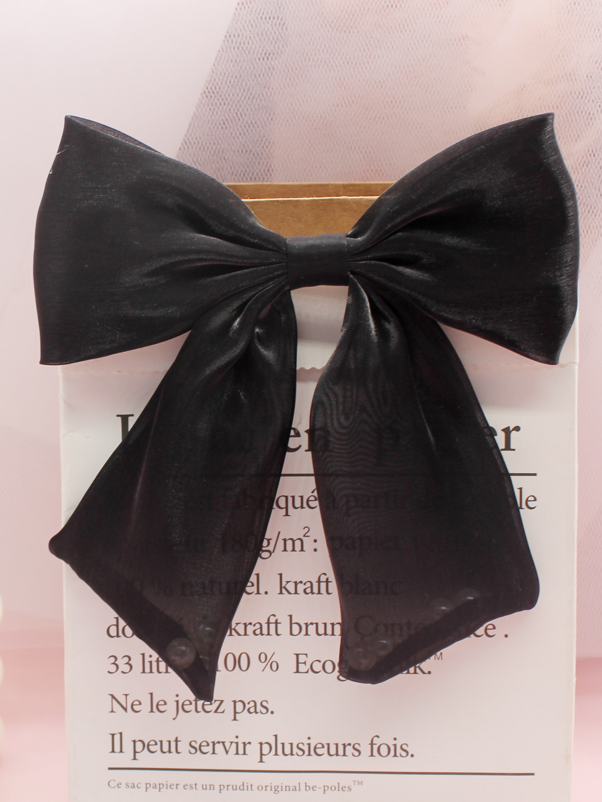 Black organza collar flower mesh bow brooch, women's white dress pin accessory, chest decoration details Picture