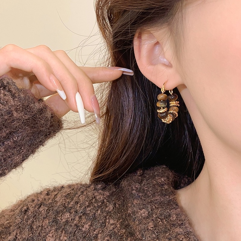 美拉德虎眼石复古耳环2023新款爆款耳钉女小众轻奢高级感秋冬耳饰