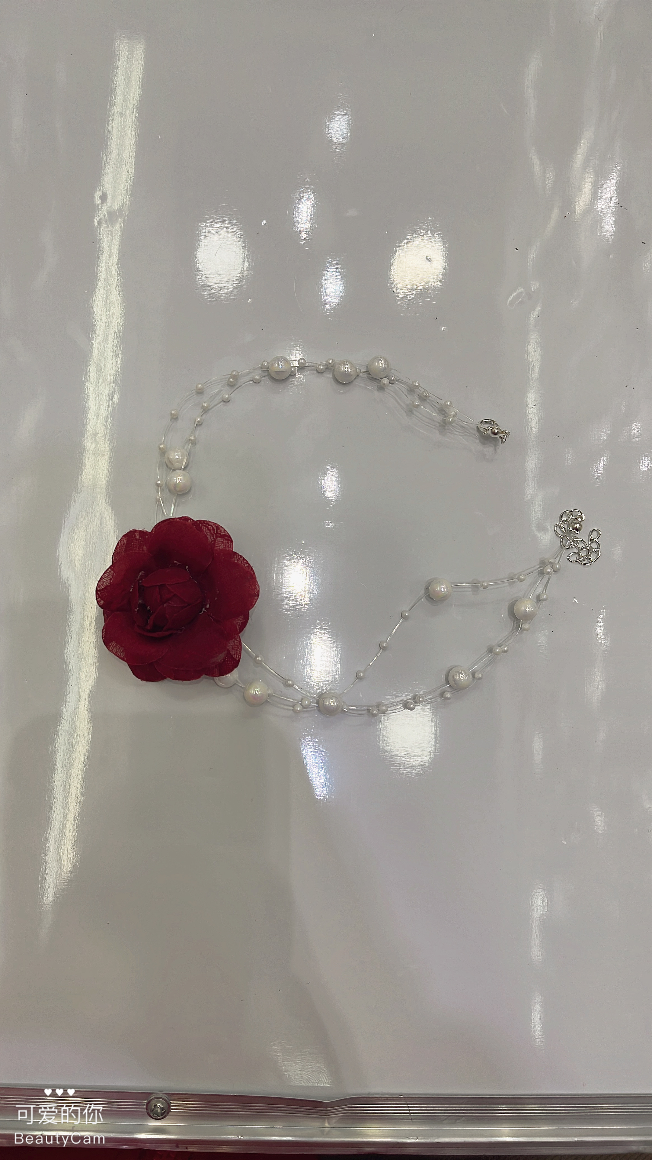 手工珍珠花朵颈链